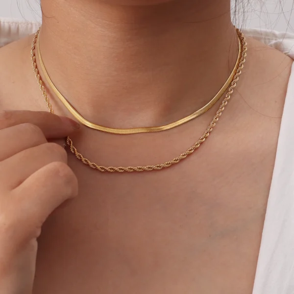 Dainty 18k Gold Plated Twisted Rope Chain Necklaces Women Stainless Steel Layered Double Snake Chain Choker Necklace Jewelry - Image 2