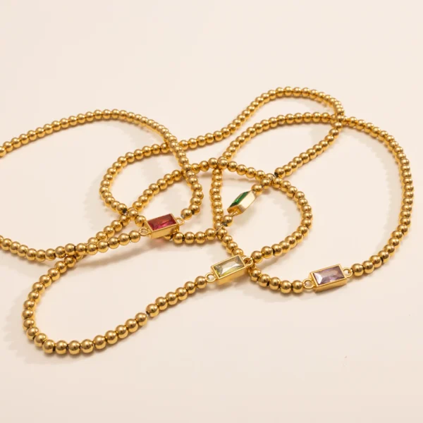 Dainty 18k Gold Plated Beaded Zircon Birthstone Bracelet for Women Waterproof Stainless Steel Beads Bracelets - Image 6