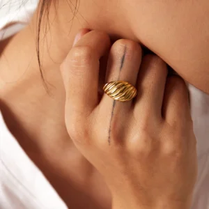 Minimalist Stainless Steel Croissant Ring Women Waterproof 18K Gold Plated Twisted Dome Rings Jewelry Women