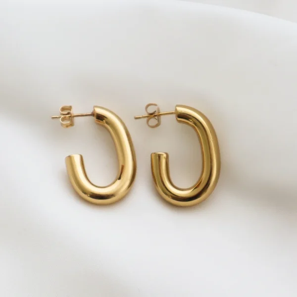 Waterproof 18K Gold Plated Stainless Steel Hoop Earrings Jewelry Hypoallergenic CC Stud Earrings for Women - Image 3