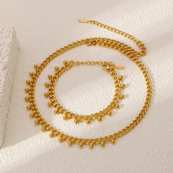 Minimalist Stainless Steel Chains Choker Necklace Jewelry for Women Fashion 18k Gold Plated Beads Tassel Bracelet Necklace Set - Image 5