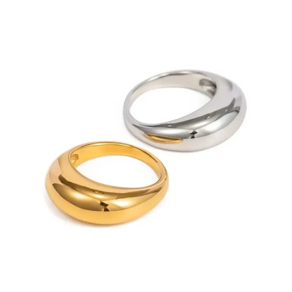 Trendy 18K Gold Plated Stainless Steel Wedding Promise Couples Ring Chunky Curved Smooth Round Statement Ring Women Jewelry - Image 2
