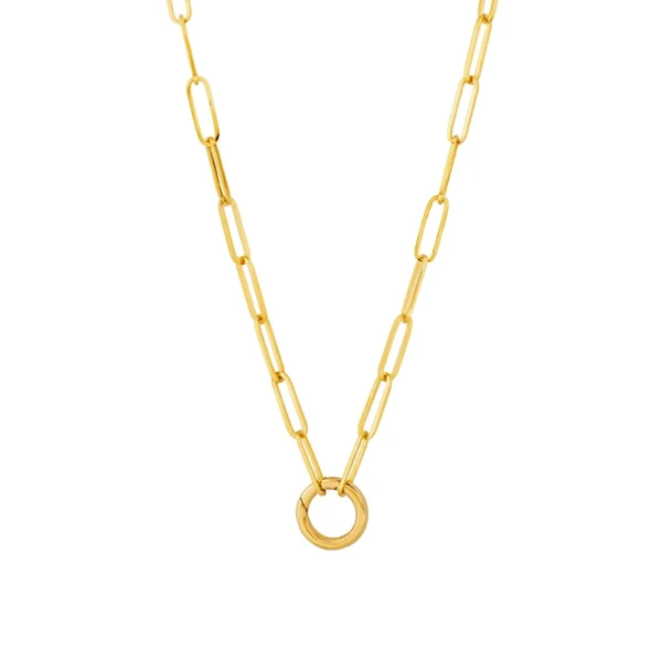 Non Tarnish Stainless Steel Round Push Clasp Necklace Charm 18k Gold Plated Paperclip Chain Necklace for Women