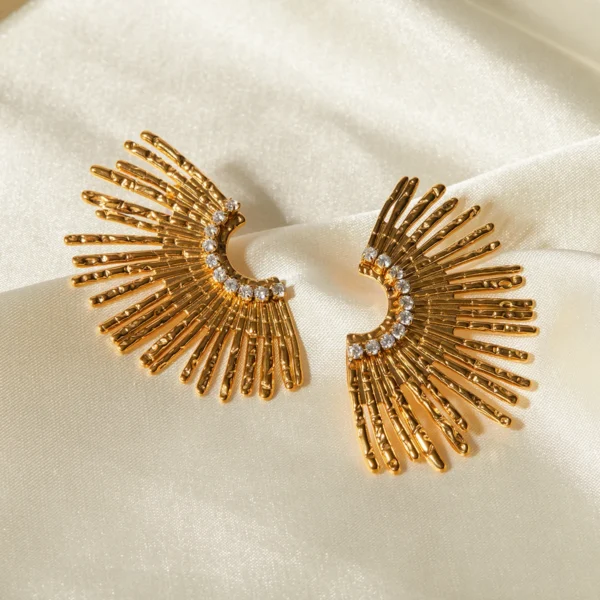 Hypoallergenic Boho Style 18k Gold Plated Unique Stainless Steel Super Shine Sun Indian Zircon Earrings Fashion Jewelry - Image 6