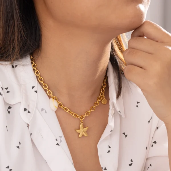 Fashion Jewelry 18K Gold Plated Ocean Pendant Charm Starfish Shell Bracelet Necklaces Women Stainless Steel Choker Necklace - Image 5