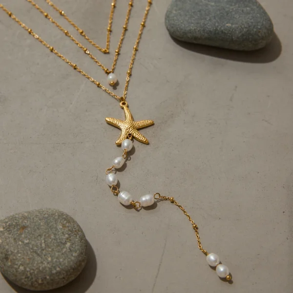 Bohemian 18K Gold Plated Stainless Steel Layered Necklace for Women Minimalist Freshwater Pearl Pendant Necklace Jewelry - Image 5
