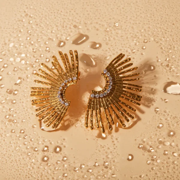 Hypoallergenic Boho Style 18k Gold Plated Unique Stainless Steel Super Shine Sun Indian Zircon Earrings Fashion Jewelry - Image 3