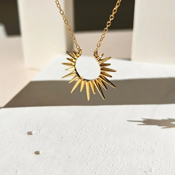 Hypoallergenic 18K Gold Plated Geometric Pendant Necklace Minimalist Stainless Steel Sunburst Necklace Waterproof Jewelry - Image 5