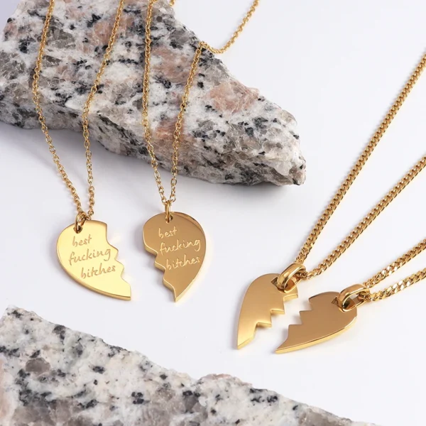 Minimalist Breakable Heart Half Heart Couple Necklace Custom Personalized Stainless Steel Split Broken Pendant Necklace Jewelry - Image 6