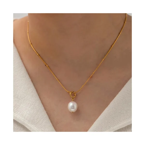 Tarnish Free 18K Gold Plated Stainless Steel Chian Choker Necklaces for Women Freshwater Pearl Pendant Necklace Jewelry