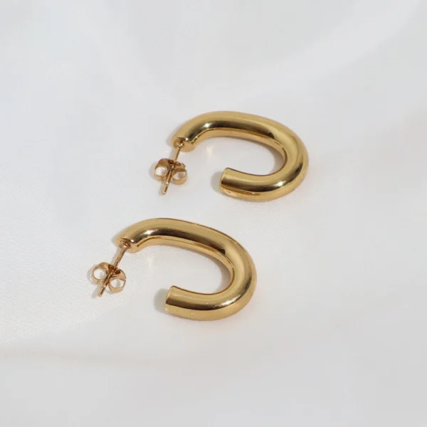 Waterproof 18K Gold Plated Stainless Steel Hoop Earrings Jewelry Hypoallergenic CC Stud Earrings for Women - Image 4
