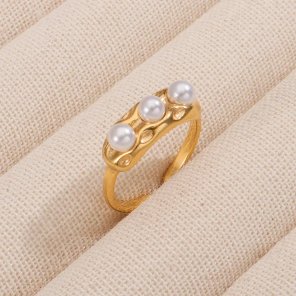 Tarnish Free Vintage 18k Gold Plated Pearl Finger Ring Women Dainty Stainless Steel Fashion Open Rings Wedding Jewelry - Image 6