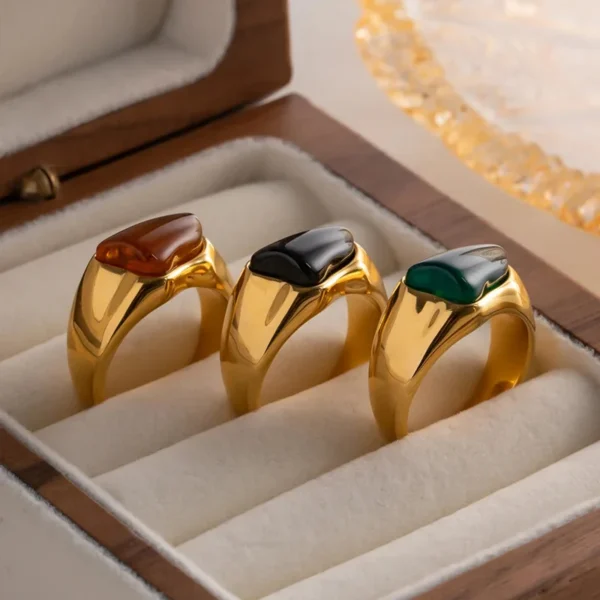 Vintage Stainless Steel Natural Gemstone Wedding Rings Fashion 18k Gold Plated Green Irregular Stone Rings Jewelry Women - Image 6