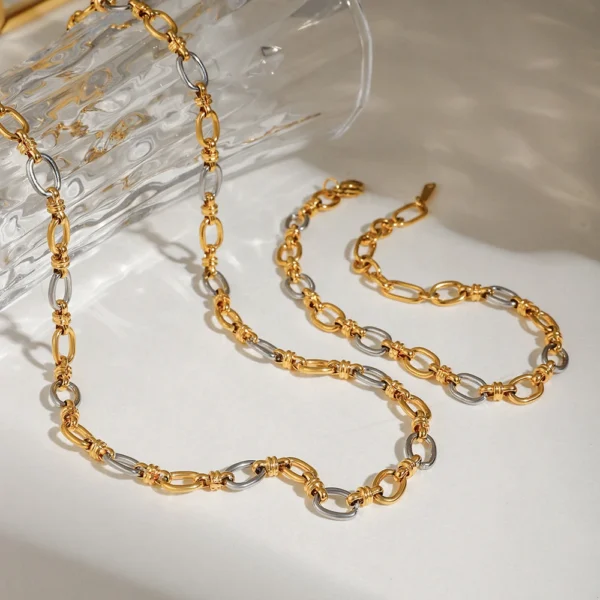 Non Tarnish 18k Gold Plated Irregular Link Chain Necklaces for Women Trendy Minimalist Stainless Steel Necklace Set Jewelry - Image 5