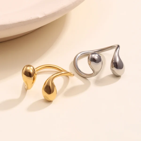 Minimalist 18K Gold Plated Tear Drop Smooth Open Ring for Women Chunky Dainty Stainless Steel Open Hypoallergenic Ring Jewelry - Image 2