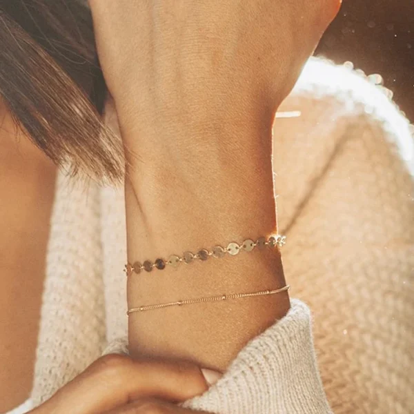 Minimalist 18K Gold Plated Twist Rope Bracelet for Girls Non Tarnish Stainless Steel Disc Chain Stackable Bracelets Women Set - Image 3