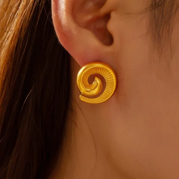 Minimalist Stainless Steel Textured Stud Earrings Women 18k Gold Plated Geometric Spiral Stud Earrings Hypoallergenic Jewelry - Image 4
