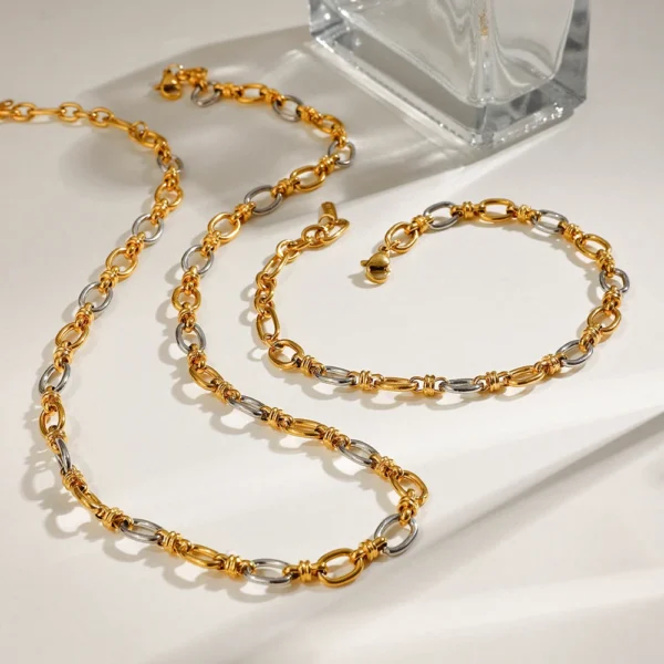 Non Tarnish 18k Gold Plated Irregular Link Chain Necklaces for Women Trendy Minimalist Stainless Steel Necklace Set Jewelry - Image 4