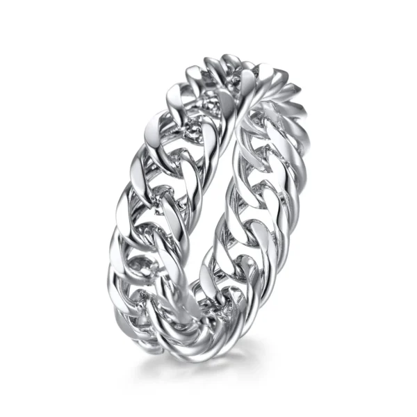 New Trendy Curb Chain Statement Ring Fashion Jewelry Women's 18K Gold Plated Stainless Steel Chunky Cuban Link Chain Rings - Image 6