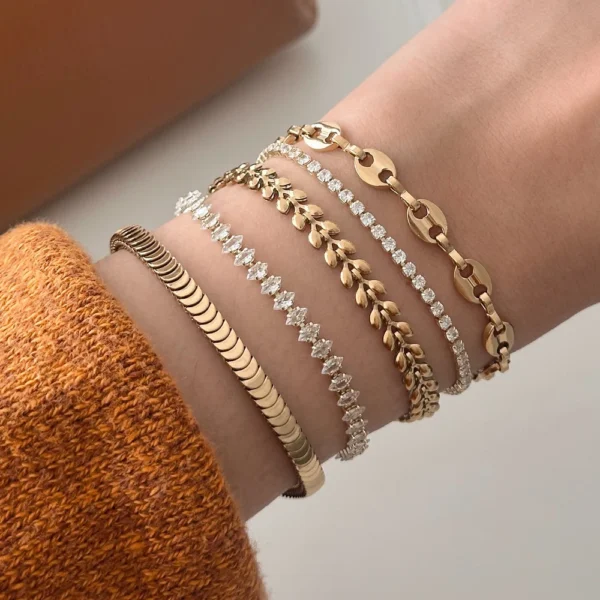 Dainty Stainless Steel Chain Bracelet for Women Designer 18K Gold Plated Cubic Zirconia Tennis Chain Bracelet Set Jewelry - Image 2