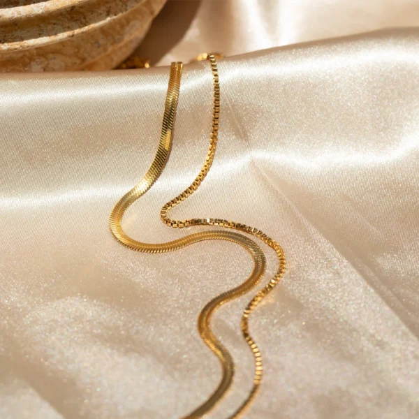 18k Gold Plated Layered Double Snake Chain Necklaces Women Designer Dainty Stainless Steel Box Chain Choker Necklace Jewelry - Image 5