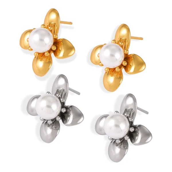 Hypoallergenic 18k Gold Plated Imitation Pearl Stud Earrings Women Designer Stainless Steel Flower Earrings Jewelry Waterproof - Image 5