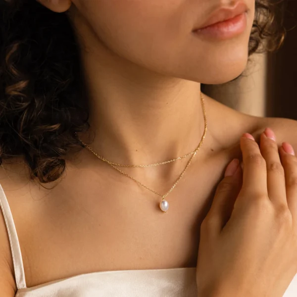 Dainty Freshwater Pearl Pendant Necklace Non Tarnish 18K Gold Plated Stainless Steel Chain Necklace Women Bridesmaid Jewelry - Image 2