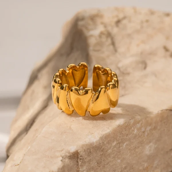 New Arrival 18K Gold Plated Chunky Geometric Love Heart Open Rings Women Fashion Stainless Steel Heart Couple Rings Jewelry - Image 6