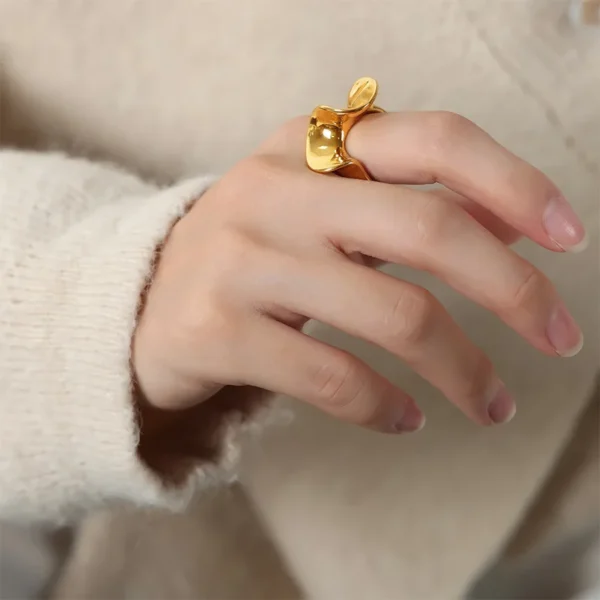 INS Fashion 18K Gold Plating Irregular Ruffled Rings Women Designer Stainless Steel Rings Statement Jewelry Waterproof - Image 6